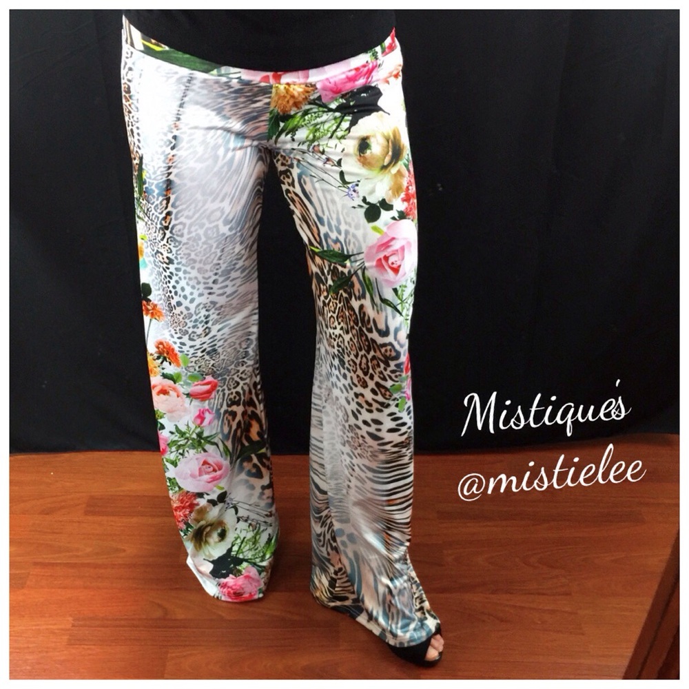 Boutique Leopard Print Pink on White Wide Leg Palazzo Lounge Size XL